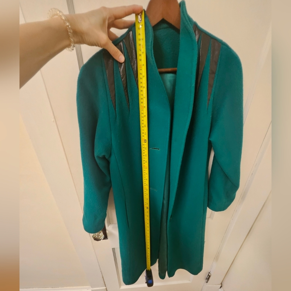 Vintage Long Winter Coat Blue/Green Teal 100% Wool Button Down Pockets Small - Picture 7 of 12